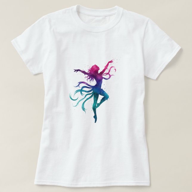 Colorful Dancing Silhouette – Vibrant Watercolor E T-Shirt (Design Front)