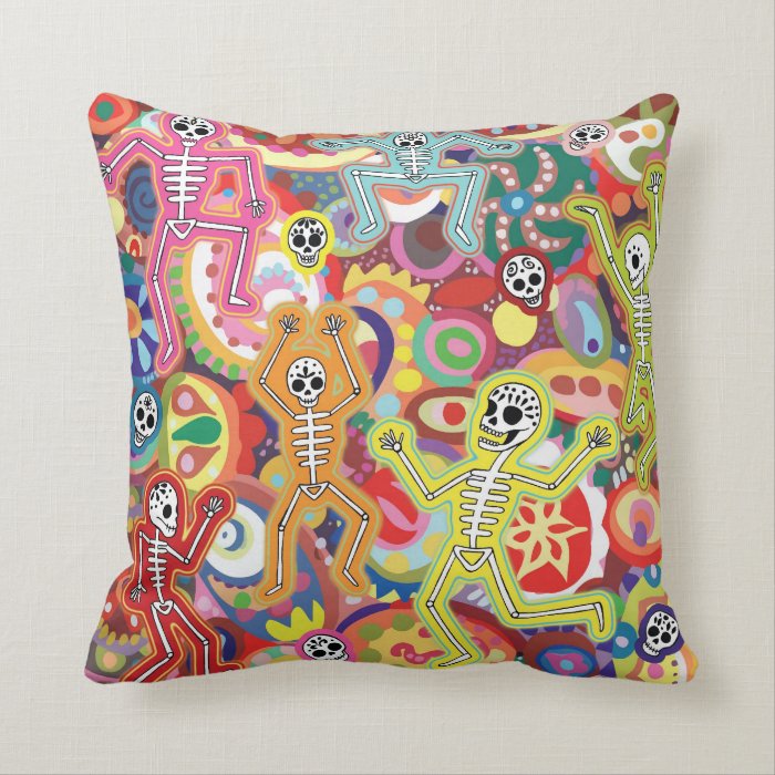 Colorful Dancing Skeletons Pillow