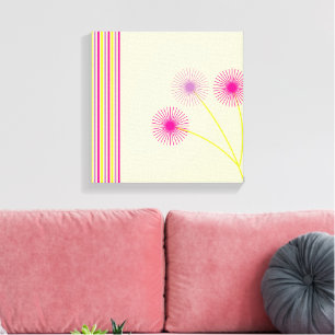 Colorful Dandelion Flowers, Stripes, Boho Abstract Canvas Print