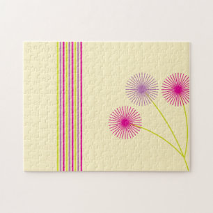 Colorful Dandelion Flowers, Stripes, Boho Abstract Jigsaw Puzzle
