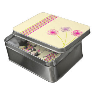 Colorful Dandelion Flowers, Stripes, Boho Abstract Jigsaw Puzzle