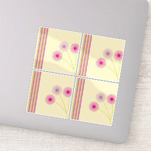 Colorful Dandelion Flowers, Stripes, Boho Abstract Sticker