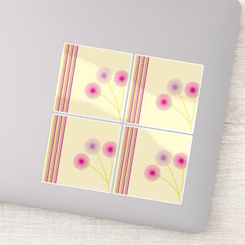 Colorful Dandelion Flowers, Stripes, Boho Abstract Sticker