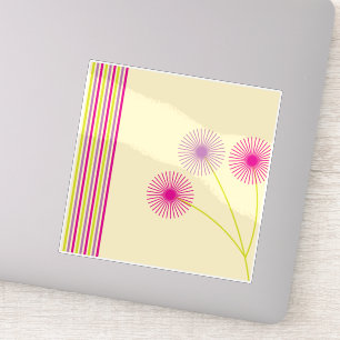 Colorful Dandelion Flowers, Stripes, Boho Abstract Sticker
