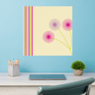 Colorful Dandelion Flowers, Stripes, Boho Abstract Wall Decal