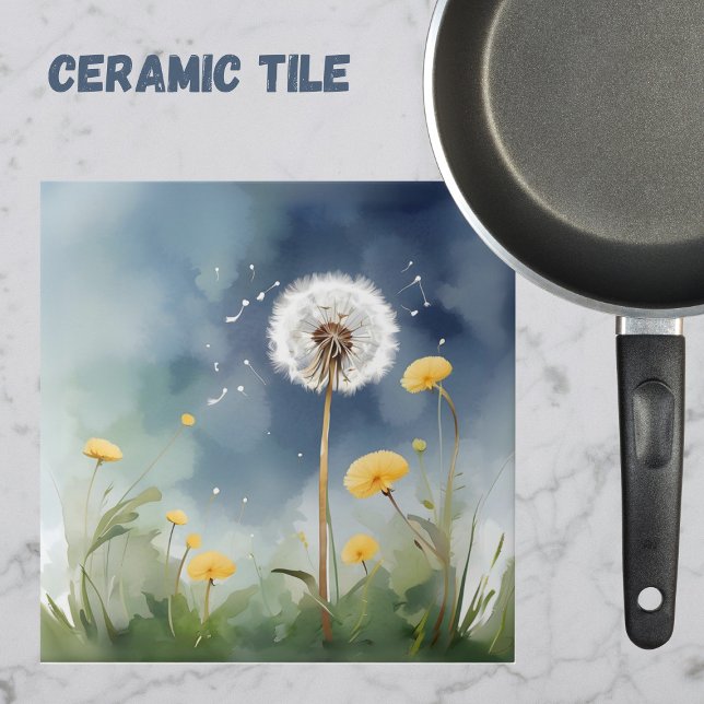 Colorful Dandelion Watercolor Art Ceramic Tile (Creator Uploaded)