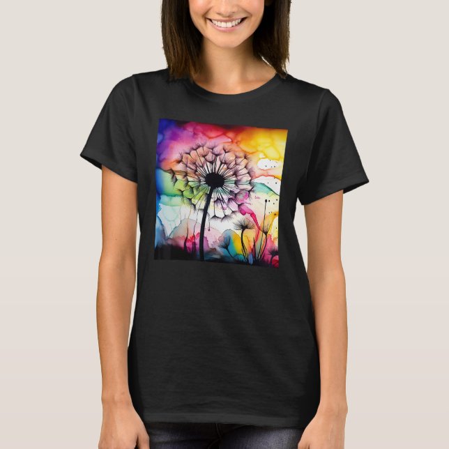 Colorful dandelion watercolor optics blowball T-Shirt (Front)