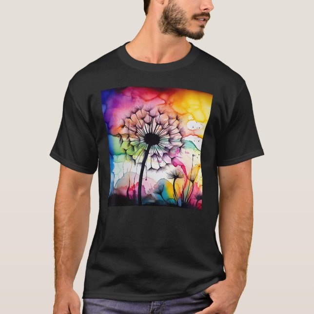 Colorful dandelion watercolor optics blowball T-Shirt (Front)