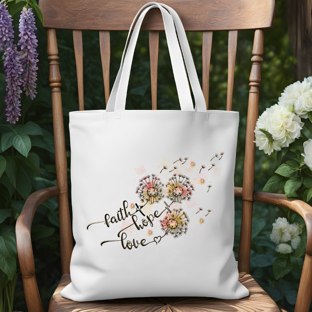 Colorful Dandelions Christian Faith Hope Love Tote Bag (Creator Uploaded)