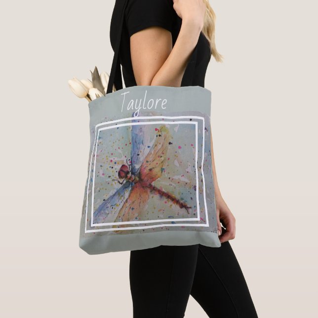 Colorful Daring Dragonfly Tote Bag (Close Up)