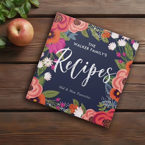 Colorful Dark Blue Boho Flowers Recipes 3 Ring Bin 3 Ring Binder