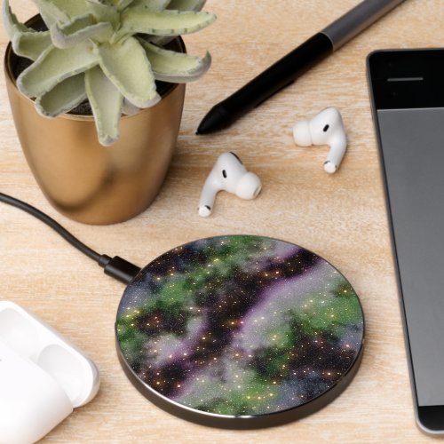 Colorful Dark Blue Green Violet Purple Galaxy Art Wireless Charger