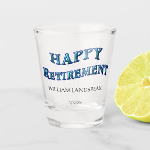 Colorful Dark Blue Wavy Happy Retirement Word Shot Glass