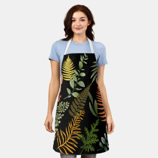 Colorful Dark Fern Botanical Foliage Floral Apron