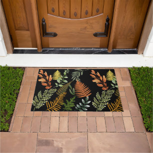 Colorful Dark Fern Botanical Foliage Floral Print Doormat