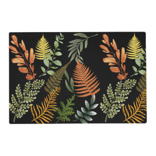 Colorful Dark Fern Botanical Foliage Floral Print Placemat