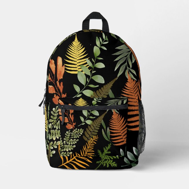 Colorful Dark Fern Botanical Foliage Floral  Printed Backpack (Front)