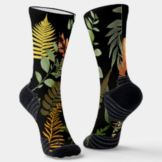 Colorful Dark Fern Botanical Foliage Floral Socks