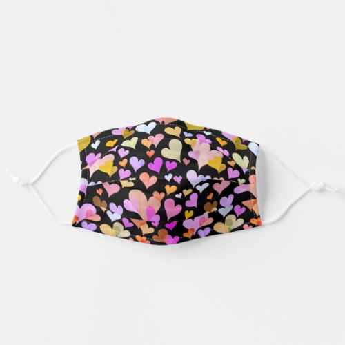 Colorful Dark Heart Pattern _ Cute Cheerful Girly Adult Cloth Face Mask