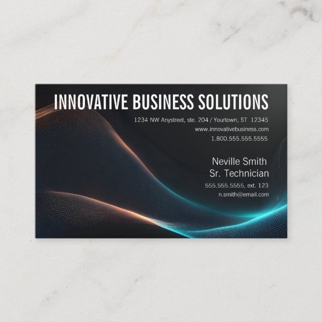 Colorful Data Tech Particle Waves on Black Business Card (Front)
