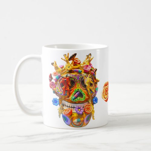 Colorful Day of Dead Skull Calavera W Flowers  Coffee Mug