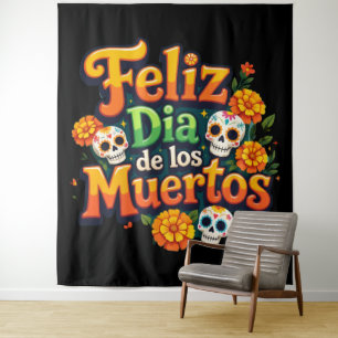 Colorful Day of the Dead Candy Skulls Marigolds Tapestry