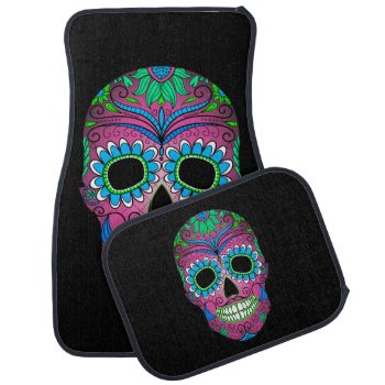 Colorful Day Of The Dead Grunge Sugar Skull Car Floor Mat by Funky_Skull at Zazzle
