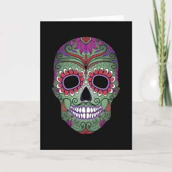 Colorful Day Of The Dead Grunge Sugar Skull Card by Funky_Skull at Zazzle