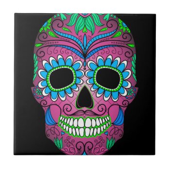 Colorful Day Of The Dead Grunge Sugar Skull Ceramic Tile by Funky_Skull at Zazzle