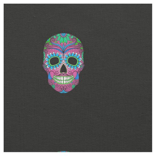 Colorful Day of the Dead Grunge Sugar Skull Fabric