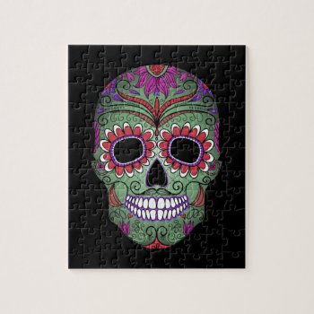 Colorful Day Of The Dead Grunge Sugar Skull Jigsaw Puzzle by Funky_Skull at Zazzle
