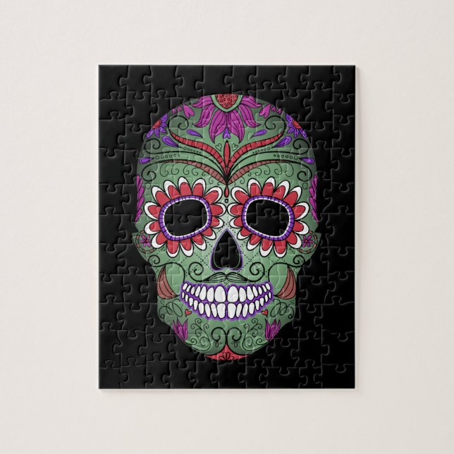Colorful Day of the Dead Grunge Sugar Skull Jigsaw Puzzle (Vertical)