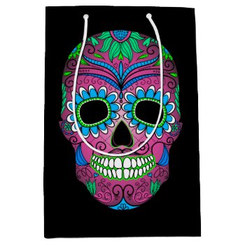 Colorful Day Of The Dead Grunge Sugar Skull Medium Gift Bag by Funky_Skull at Zazzle