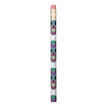 Colorful Day Of The Dead Grunge Sugar Skull Pencil by Funky_Skull at Zazzle