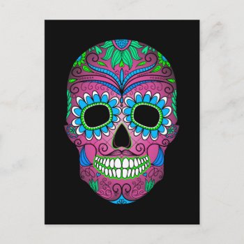Colorful Day Of The Dead Grunge Sugar Skull Postcard by Funky_Skull at Zazzle
