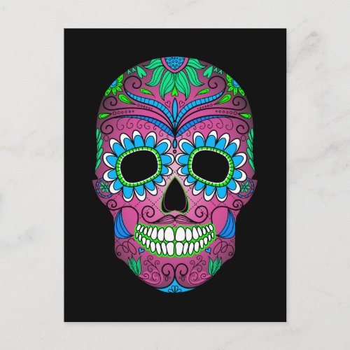 Colorful Day of the Dead Grunge Sugar Skull Postcard