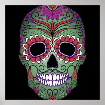 Colorful Day Of The Dead Grunge Sugar Skull Poster by Funky_Skull at Zazzle