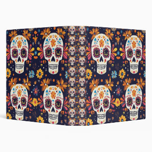 Colorful day of the dead sugar skull 3 ring binder