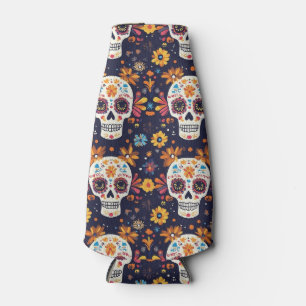 Colorful day of the dead sugar skull bottle cooler