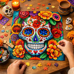 Colorful Day of the Dead Sugar Skull Floral Jigsaw Puzzle
