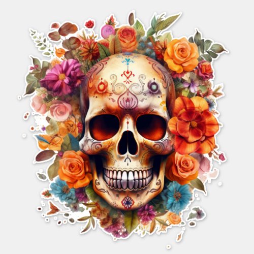 Colorful Day of the Dead Sugar Skull Large  Sticker