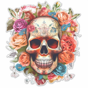 Colorful Day of the Dead Sugar Skull Large Sticker