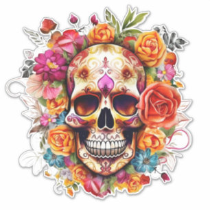 Colorful Day of the Dead Sugar Skull Large Sticker