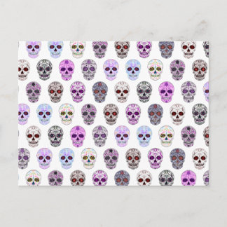 Colorful Day of the Dead Sugar Skull Pattern Postcard