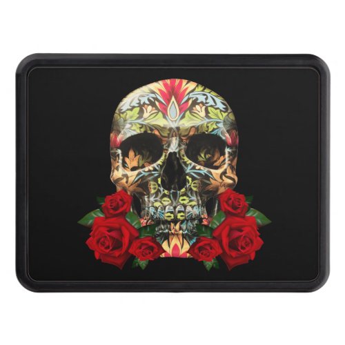 Colorful Day Of The Dead Sugar Skull Red Roses Hitch Cover