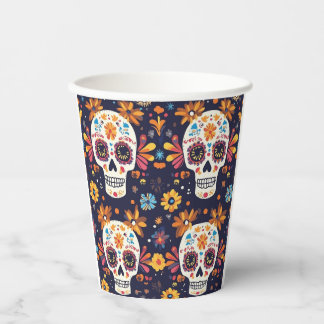 Colorful day of the dead sugar skull seamless patt paper cups