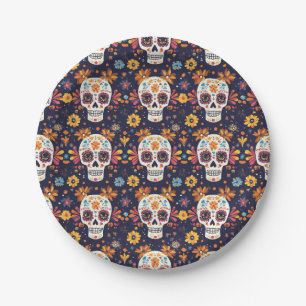 Colorful day of the dead sugar skull seamless patt paper plates
