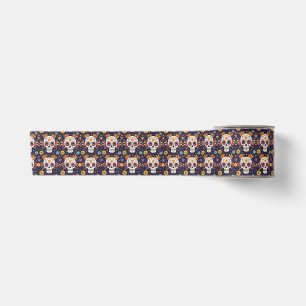 Colorful day of the dead sugar skull seamless patt satin ribbon