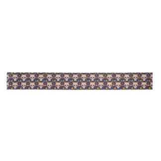 Colorful day of the dead sugar skull seamless patt satin ribbon