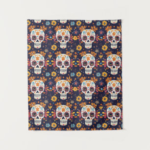Colorful day of the dead sugar skull seamless patt tapestry